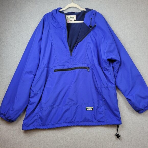 Vintage LL Bean Jacket Mens XL Blue Hooded Pullover Fleece Lined Made USA 90s - Picture 1 of 14